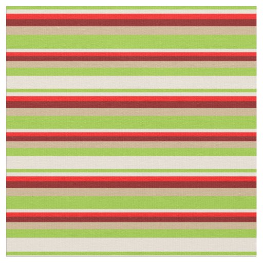 Green, Bisque, Red, Maroon & Tan Stripes Fabric