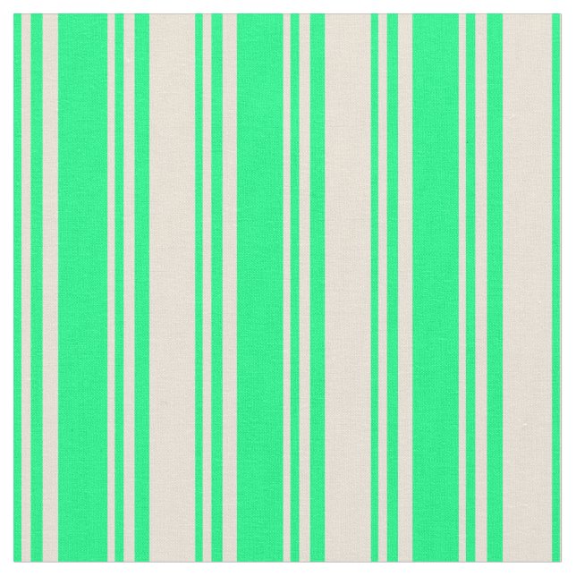 Green & Bisque Stripes Pattern Fabric (Close Up)