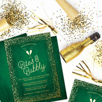 Green Bites & Bubbly New Year's Eve Party Foil Invitation by TheSpottedOlive at Zazzle