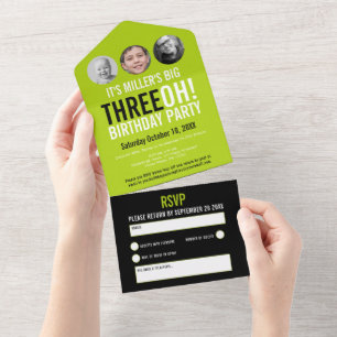 Green black 30th Birthday party custom photos All In One Invitation