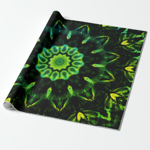 Green Black Abstract Flower Wrapping Paper