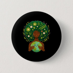 Green Black Afro Mother Earth Day Gaia Save Our Pl Button