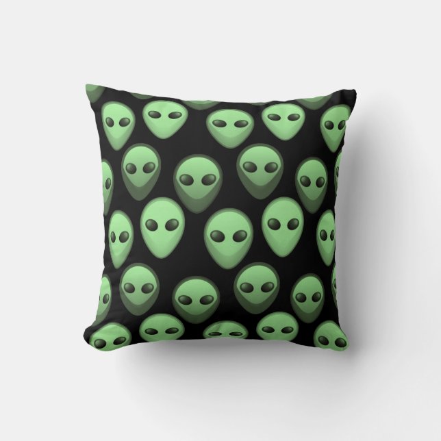 Green & Black Alien Pattern Throw Pillow (Front)