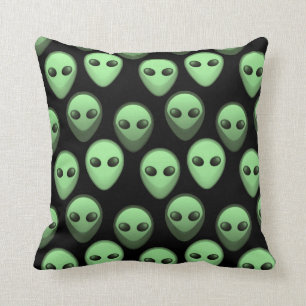 Green & Black Alien Pattern Throw Pillow