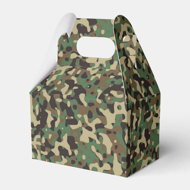 Green, black and brown camouflage pattern favor boxes (Front Side)