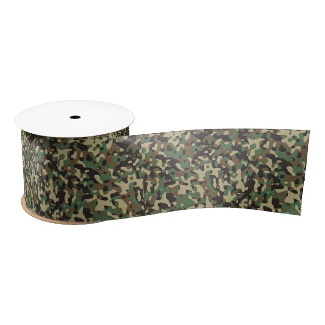 Green, black and brown camouflage pattern satin ribbon (Spool)