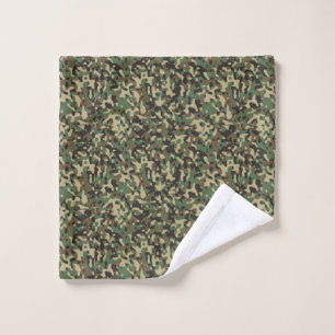 Green, black and brown camouflage pattern wash cloth