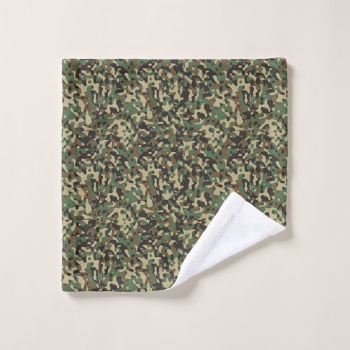 Green black and brown camouflage pattern wash cloth