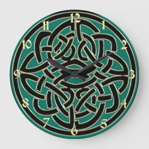 Green Black and Gold Celtic Knot Wall Clock