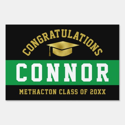 Green Black and Gold Foil Graduation Lawn Sign