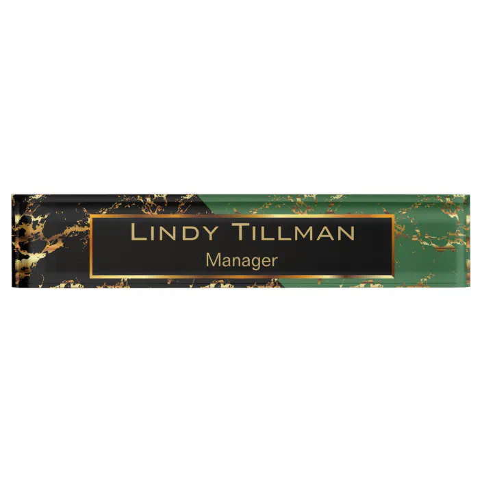 Green Black And Gold Marble Design Desk Name Plate Zazzle Com