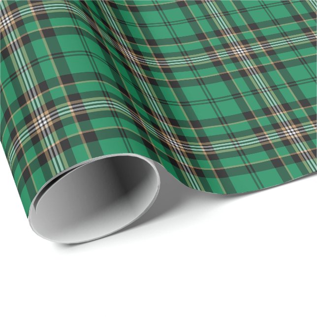 Green, Black, and Gold Sporty Plaid Pattern Wrapping Paper (Roll Corner)