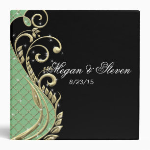 Green, Black and Gold Swirl Wedding Album Binder