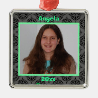 Green Black And Gray Damask Keepsake Ornament