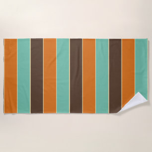 Green, black and orange stripes pattern beach towel
