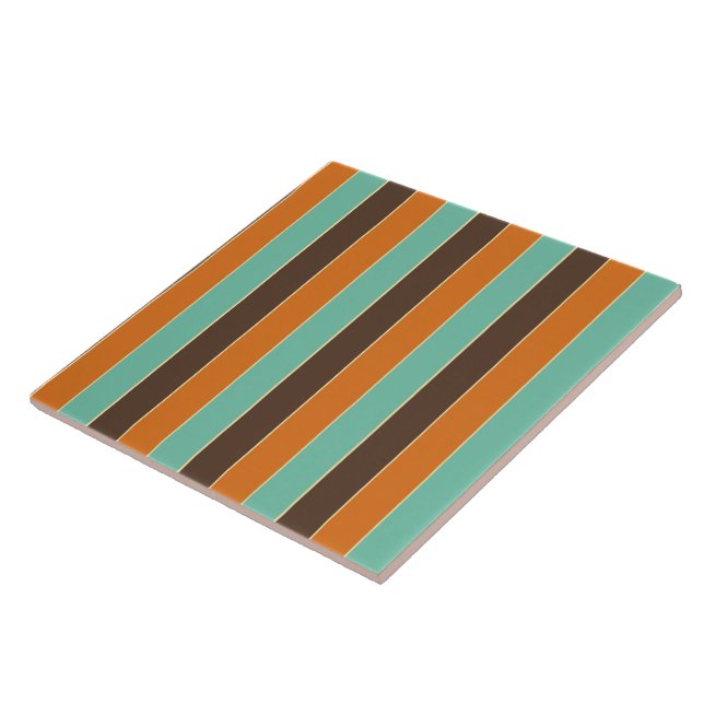 Green, black and orange stripes pattern ceramic tile (Side)