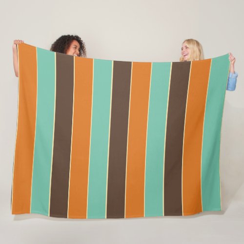 Green black and orange stripes pattern fleece blanket