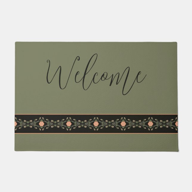 Green Black And Peach Doormat (Front)