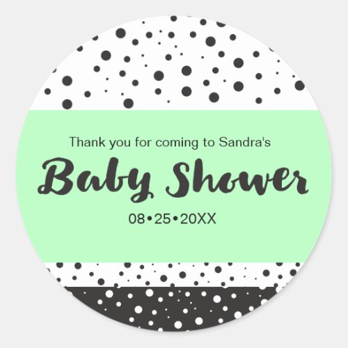 Green Black and White Baby Shower Thank you Classic Round Sticker