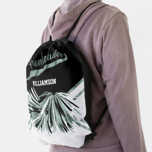 Green, Black and White Cheerleader Drawstring Bag
