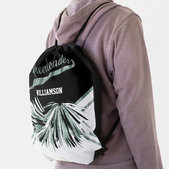 Green, Black and White Cheerleader Drawstring Bag (Insitu)