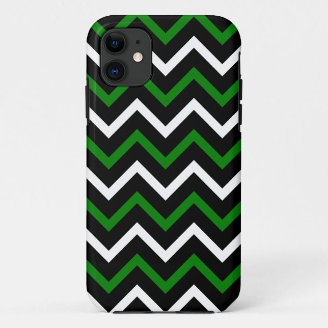 Green, Black and White Chevron Pattern (Zig Zag) Case-Mate iPhone Case (Back)