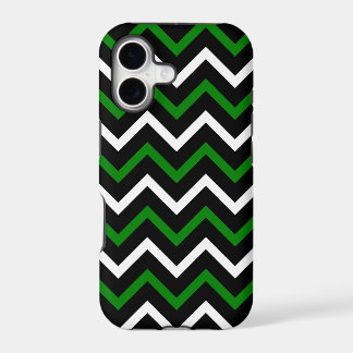 Green, Black and White Chevron Pattern (Zig Zag) iPhone 17 Case