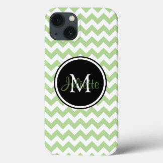 Green Black and White Monogrammed Chevron iPhone 13 Case