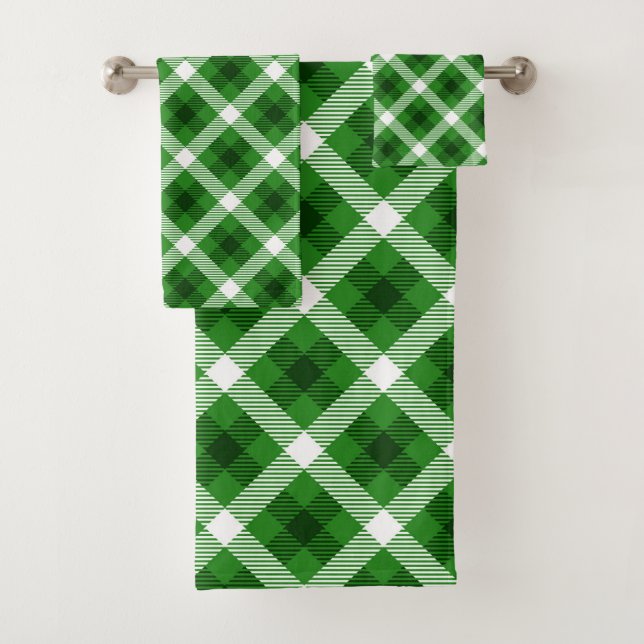 Green, black and white plaid pattern bath towel set (Insitu)
