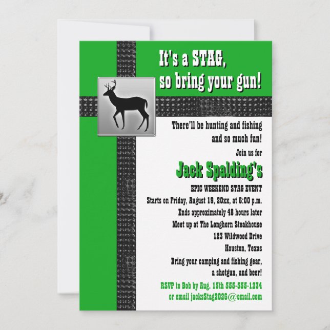 Green, Black, and White Stag Invitation (Front)