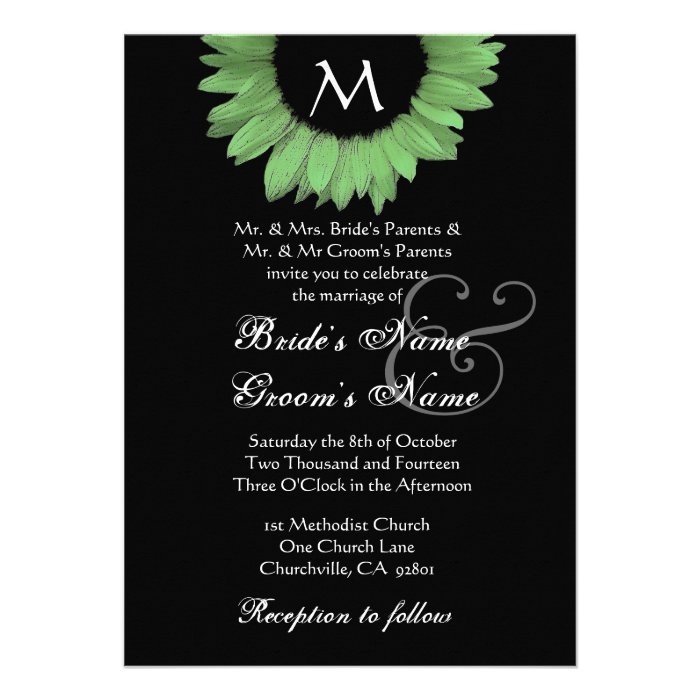 Green Black and White Sunflower Wedding Invitation