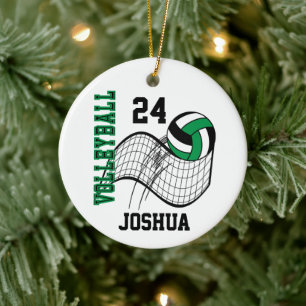 Green, Black and White Volleyball Ceramic Ornament