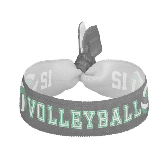 Green, Black and White 🏐 Volleyball Design Elastic Hair Tie (Front)