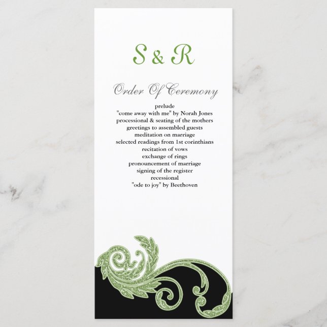 green,black and white Wedding program (Front)