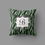 Green, Black and White Zebra Monogram Cushion