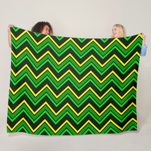 Green, black and yellow chevron zigzag fleece blanket
