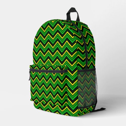 Green, black and yellow chevron zigzag printed backpack