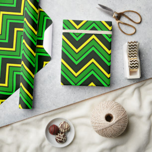 Green, black and yellow chevron zigzag wrapping paper