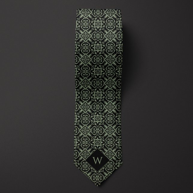 Green & Black Arabesque Monogram Neck Tie (Creator Uploaded)