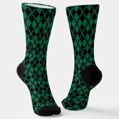 Green Black Argyle Pattern Socks