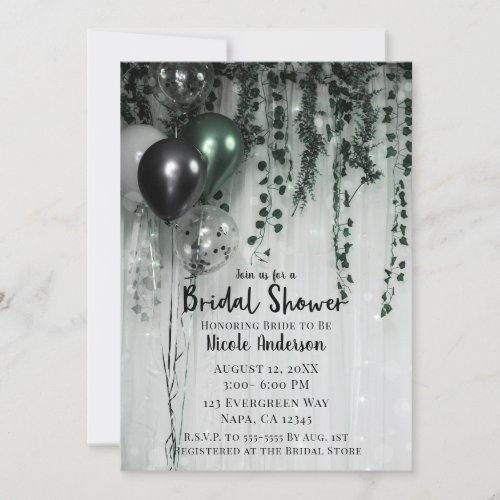 Green Black Balloons Jungle Ivy Bridal Shower Invitation