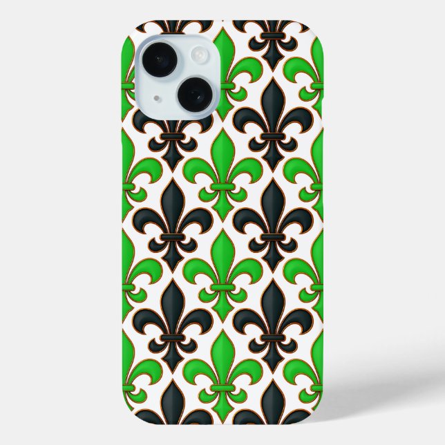 Green Black Baroque Fleur-de-lis Pattern Design  Case-Mate iPhone Case (Back)