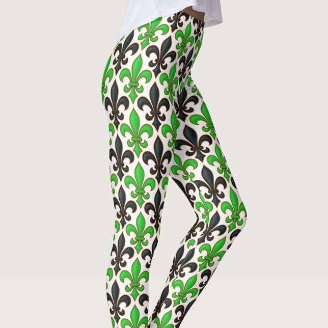 Green Black Baroque Fleur-de-lis Pattern Design  Leggings (Creator Uploaded)