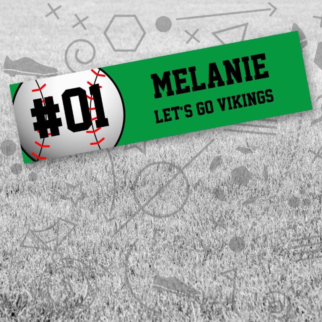 Green Black Baseball Team Bumper Sticker (Green and Black Baseball Let's Go Team Bumper Sticker. Celebrate your high school / college athlete.)