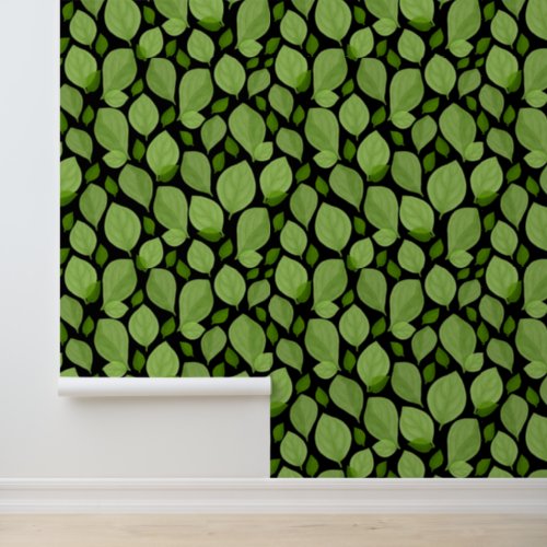 Green Black Basil Leaves Nature Hand Drawn Pattern Wallpaper