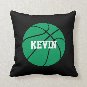 Green & Black Basketball Custom Text Throw Pillow by SoccerMomsDepot at Zazzle