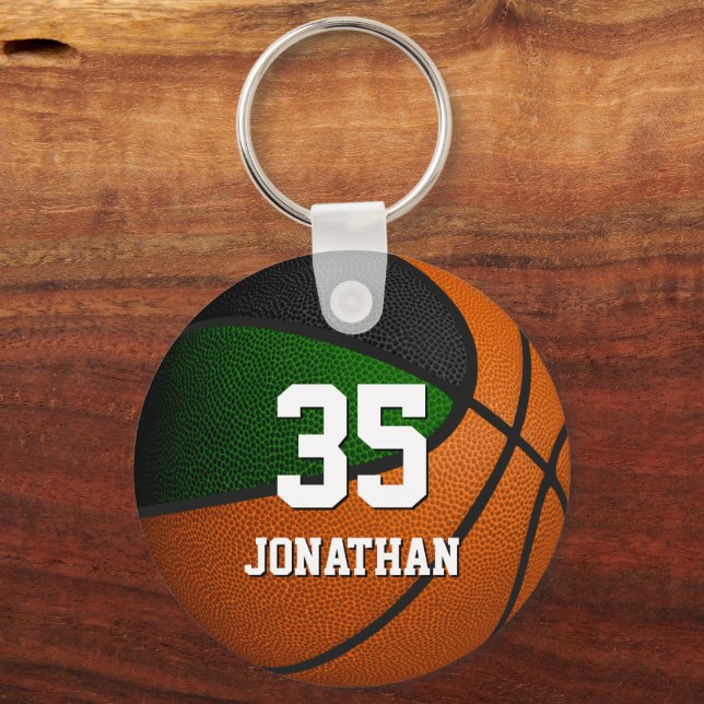 green black basketball team colors boys girls keychain (Front)