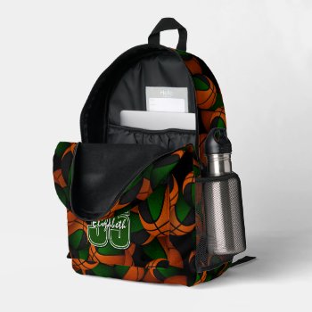 Green Black Basketball Team Colors Player Name  Printed Backpack by katz_d_zynes at Zazzle