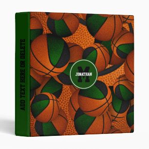 green black basketball team colors sports pattern 3 ring binder
