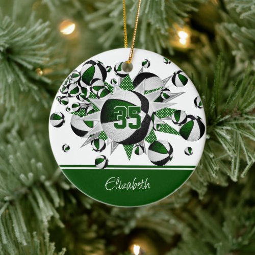 green black basketballs stars personalized  ceramic ornament